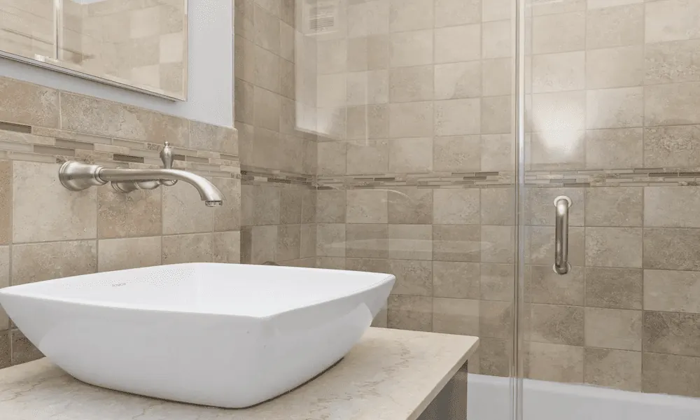The bathroom sink of a luxury apartment.