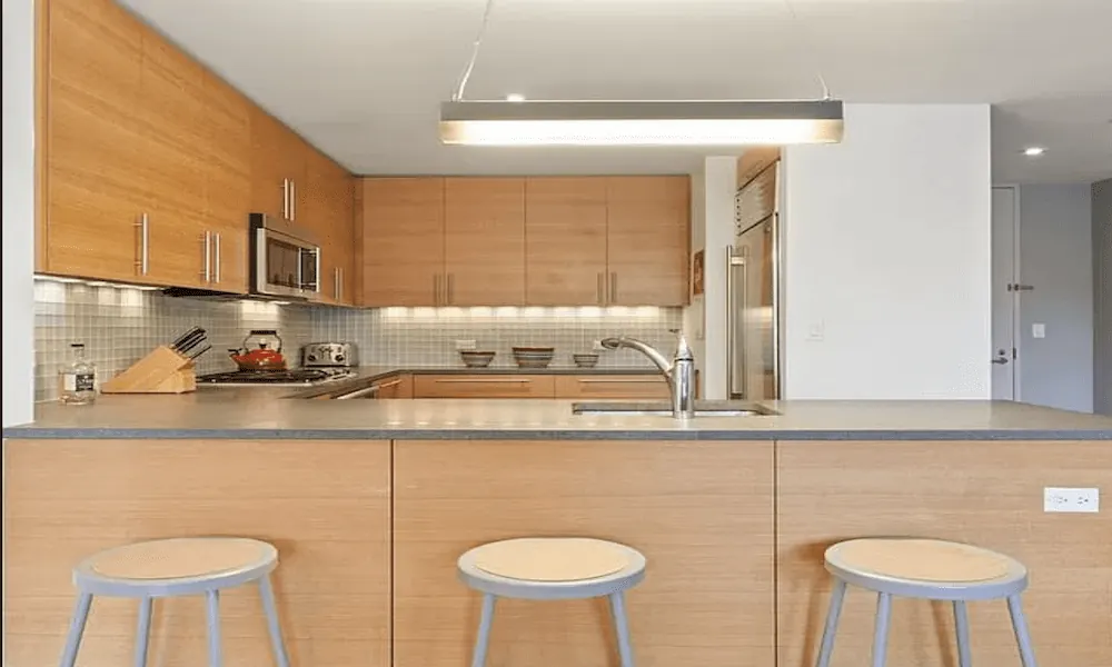 The kitchen of a luxury apartment.