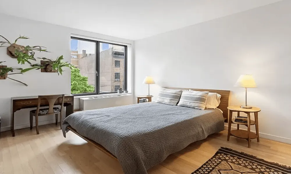 The bedroom of a luxury apartment.