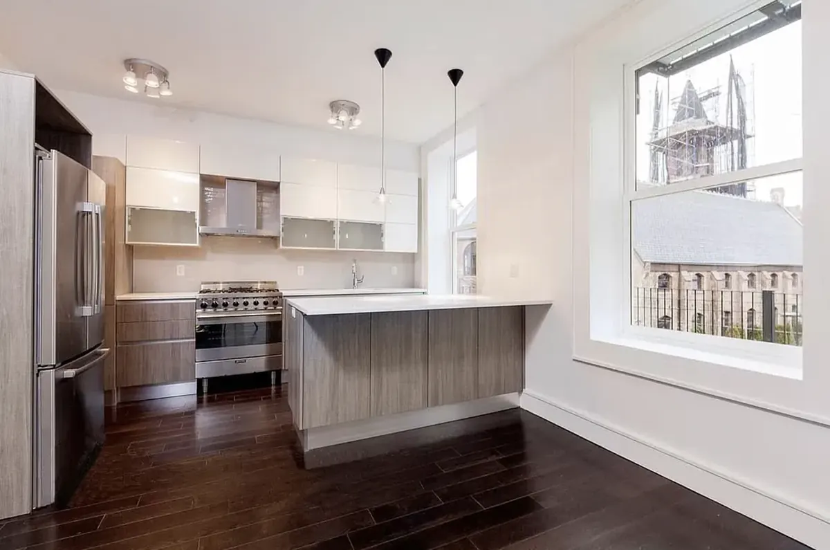 The kitchen of a luxury apartment.